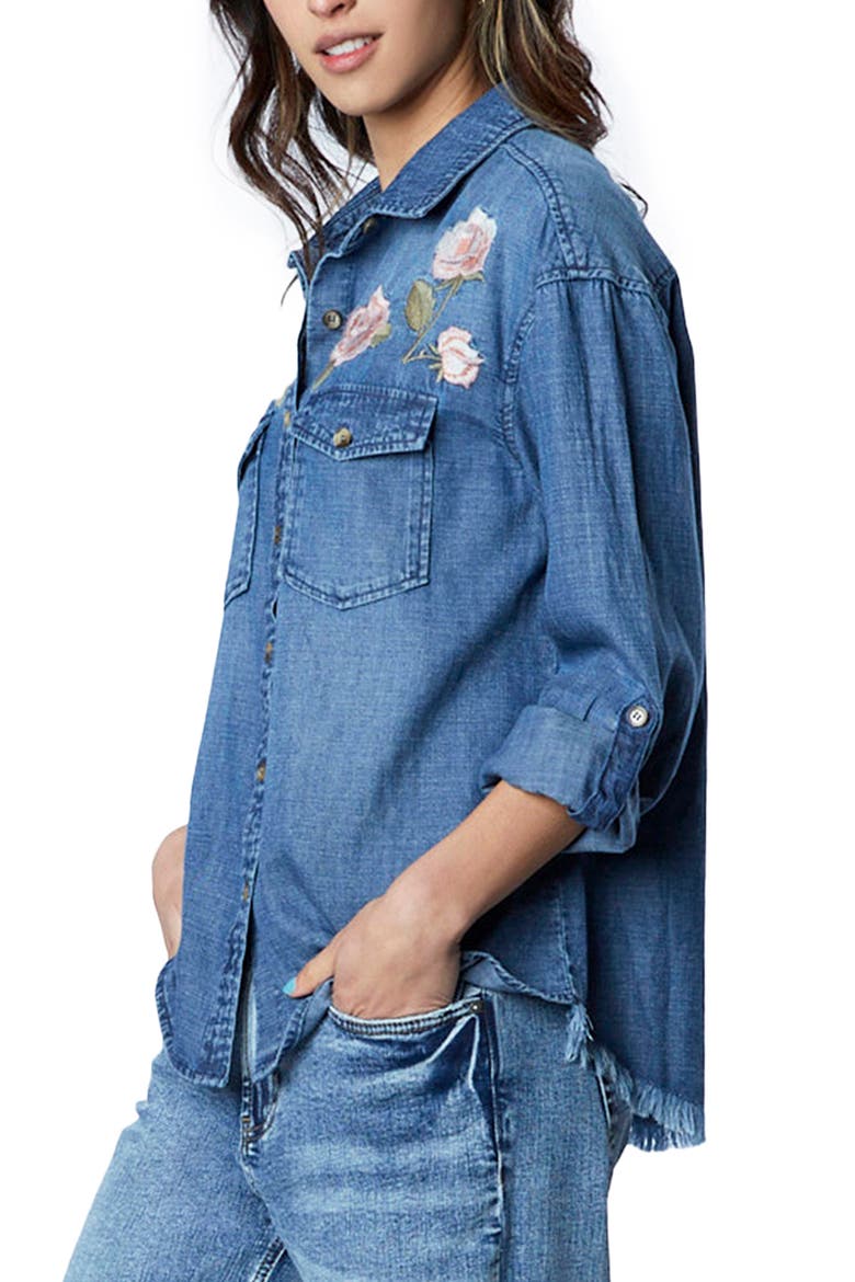 Rose Embroidered Denim Shirt, Alternate, color, DENIM