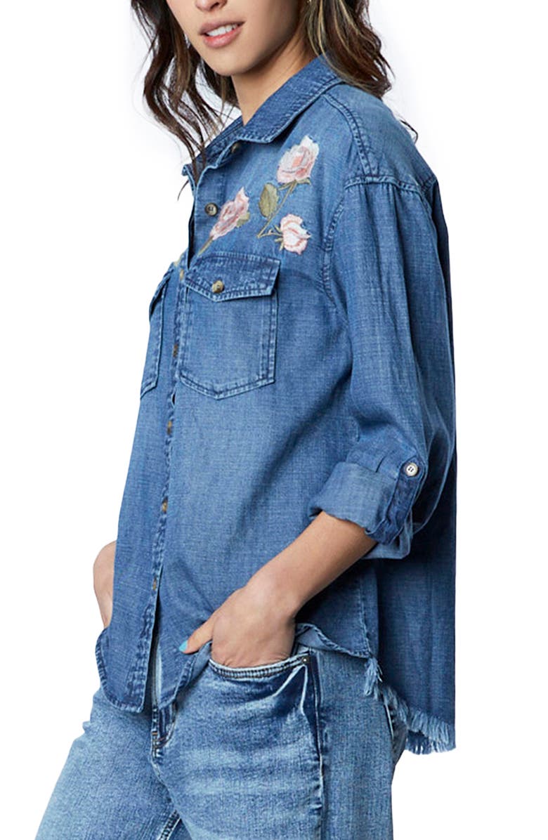 Billy T Rose Embroidered Denim Shirt, Alternate, color, Denim