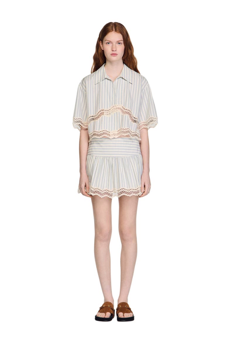 Striped cotton skort, Main, color, Ecru / bleu