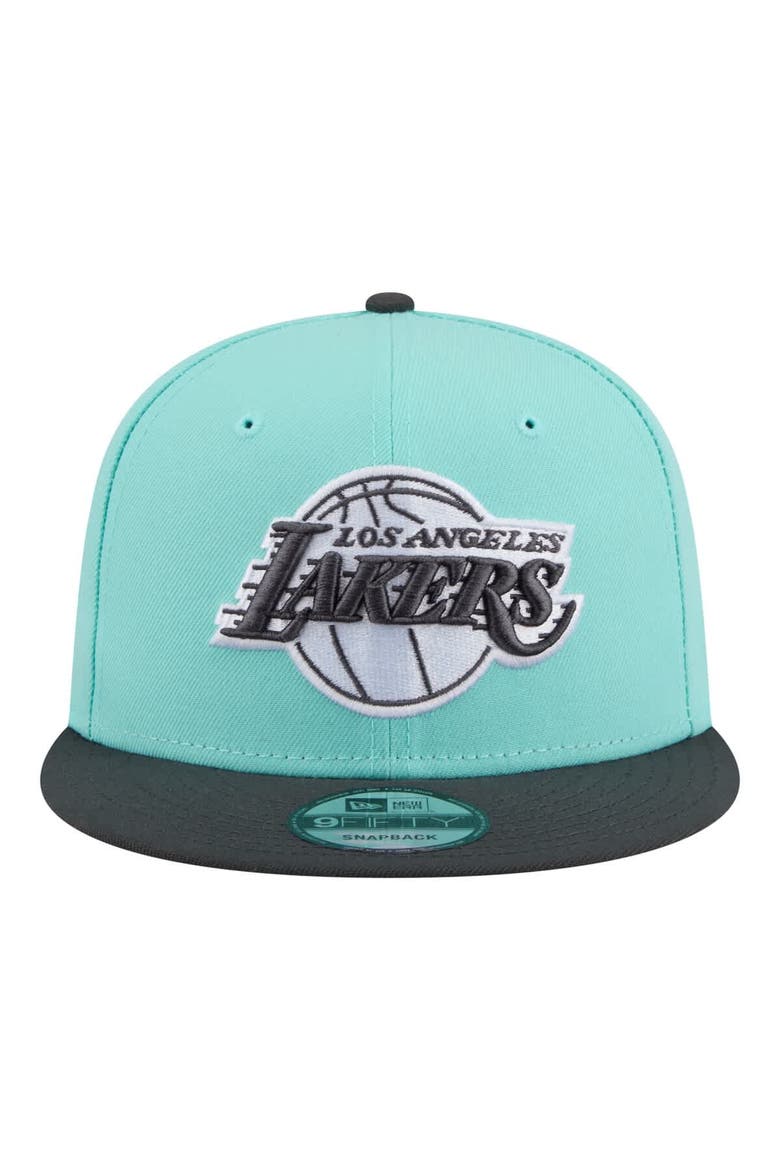 Men's New Era Turquoise/Charcoal Los Angeles Lakers Color Pack Two-Tone 9FIFTY Snapback Hat, Alternate, color, Turquoise