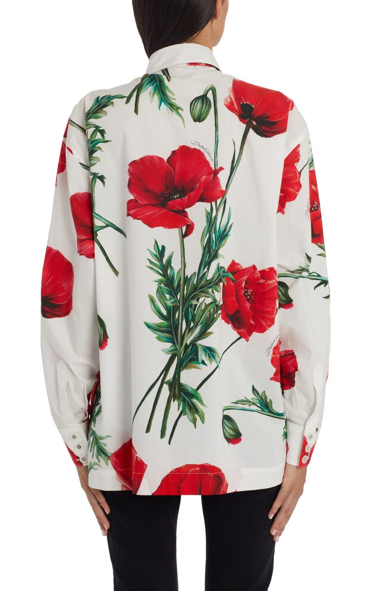 Dolce&Gabbana Poppy Print Cotton Poplin Button-Up Shirt, Alternate, color, 