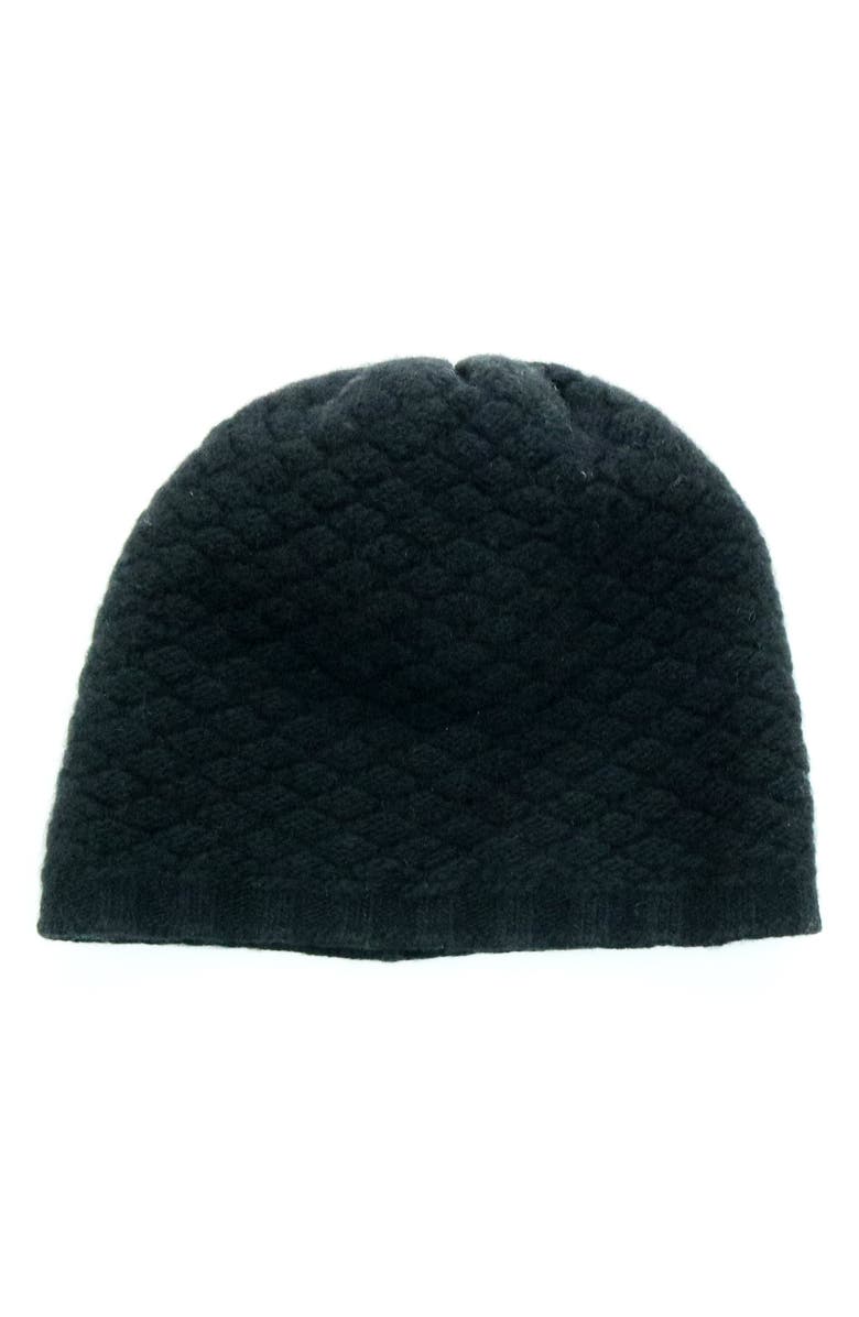 Portolano Basketweave Stitch Cashmere Beanie, Main, color, Black