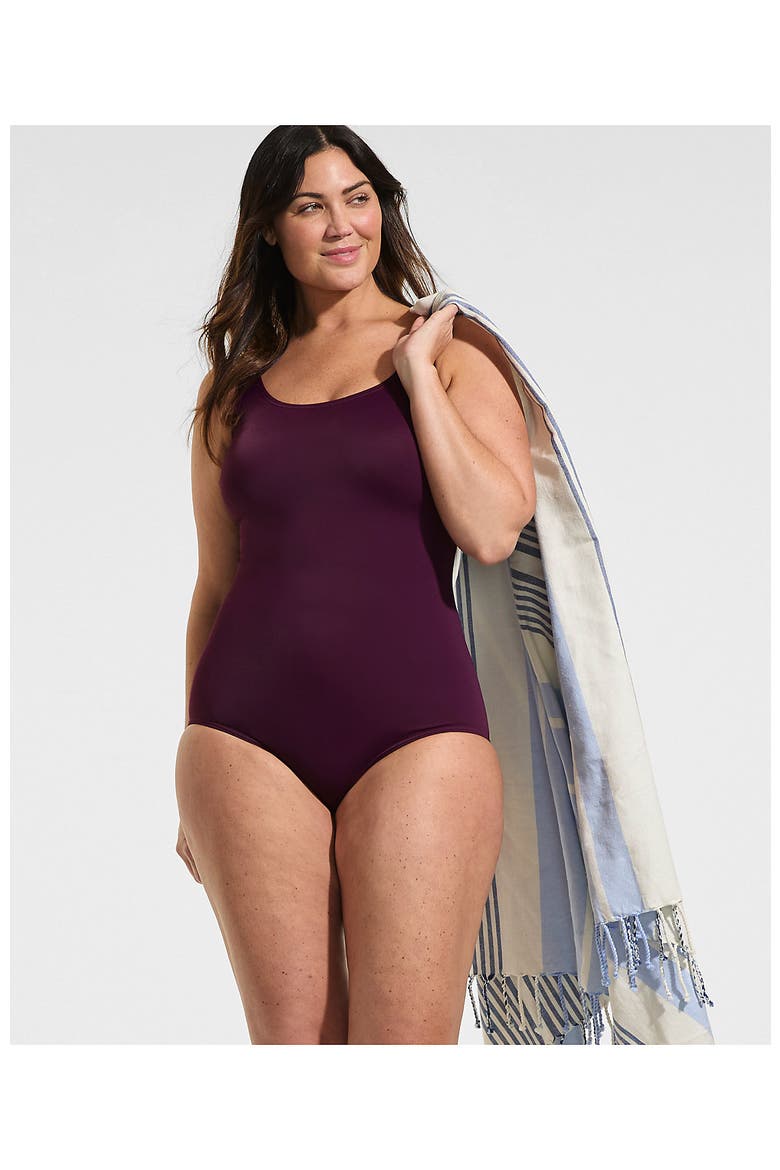 Plus Size DD-Cup Chlorine Resistant Scoop Neck Soft Cup Tugless Sporty One Piece Swimsuit, Alternate, color, Dark Wine