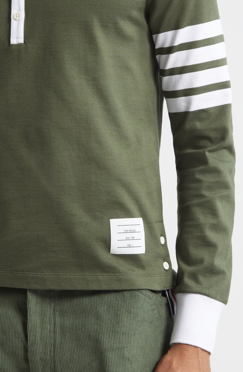 Thom Browne Classic Fit 4-Bar Long Sleeve Rugby Polo, Alternate, color, Dark Green