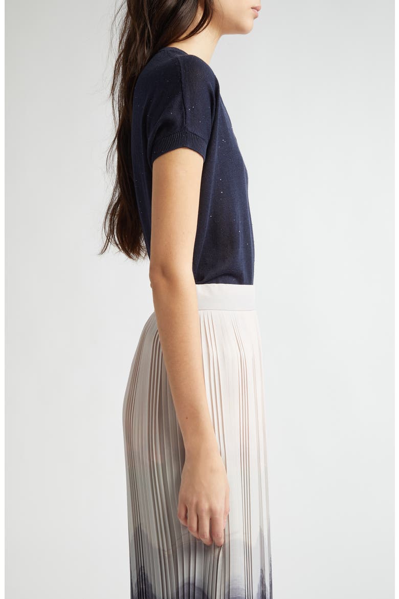 Sequin Silk & Cotton V-Neck Sweater, Alternate, color, BLUE