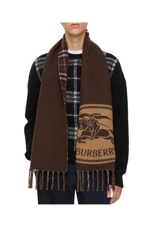Burberry Reversible Knight Stamp Scarf In Brown