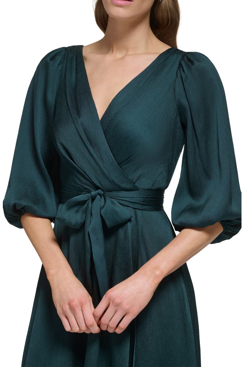 Balloon Sleeve Faux Wrap Midi Dress, Alternate, color, PINE