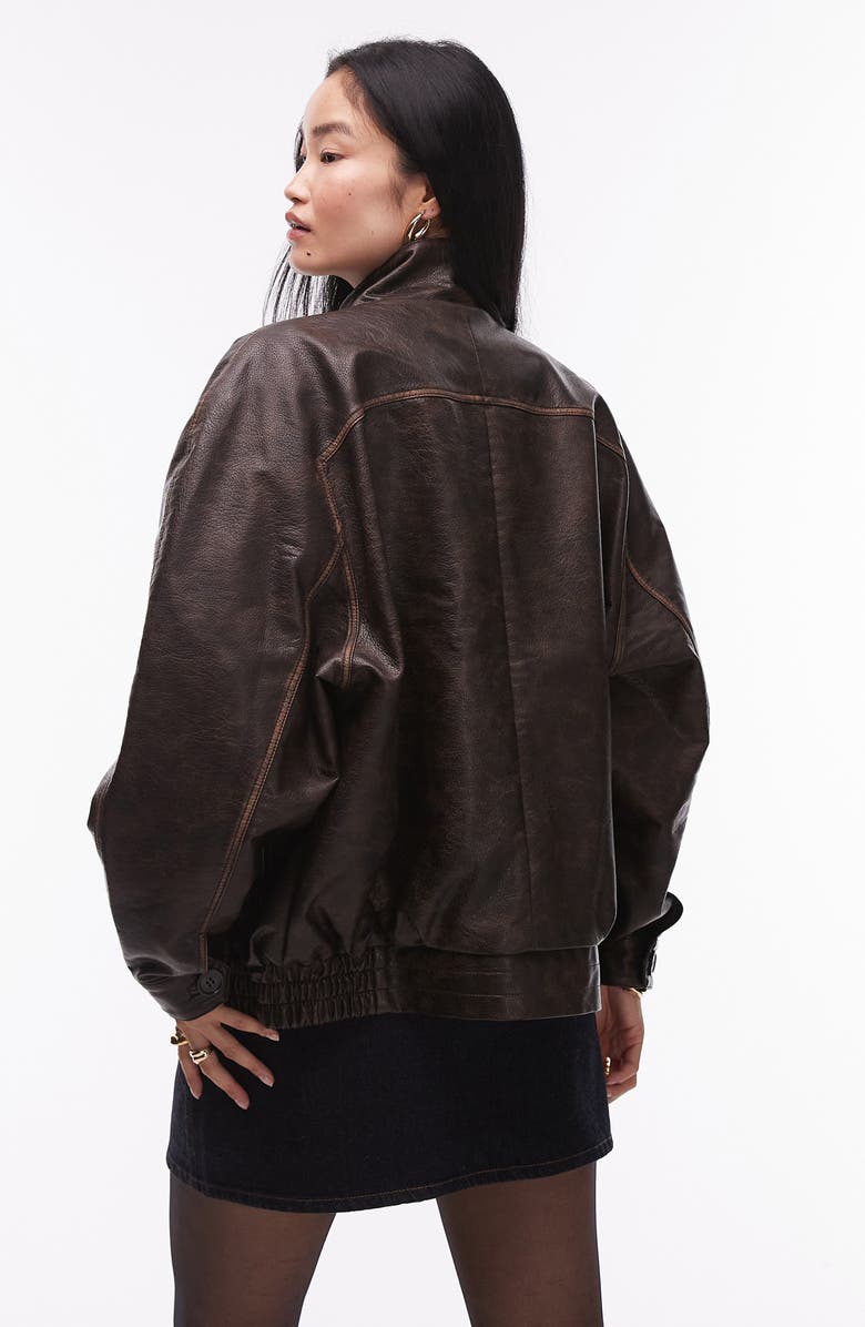 Topshop Oversize Faux Leather Bomber Jacket, Alternate, color, 
