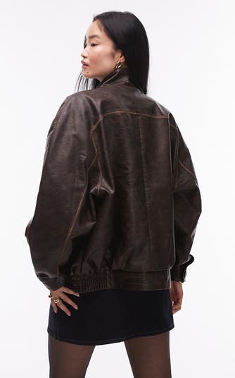 Topshop Oversize Faux Leather Bomber Jacket | Nordstrom
