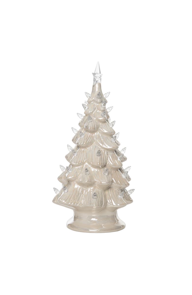 Transpac White Holiday Tree with Pearlescent Glaze - LED Tabletop Decor, Alternate, color, Beige