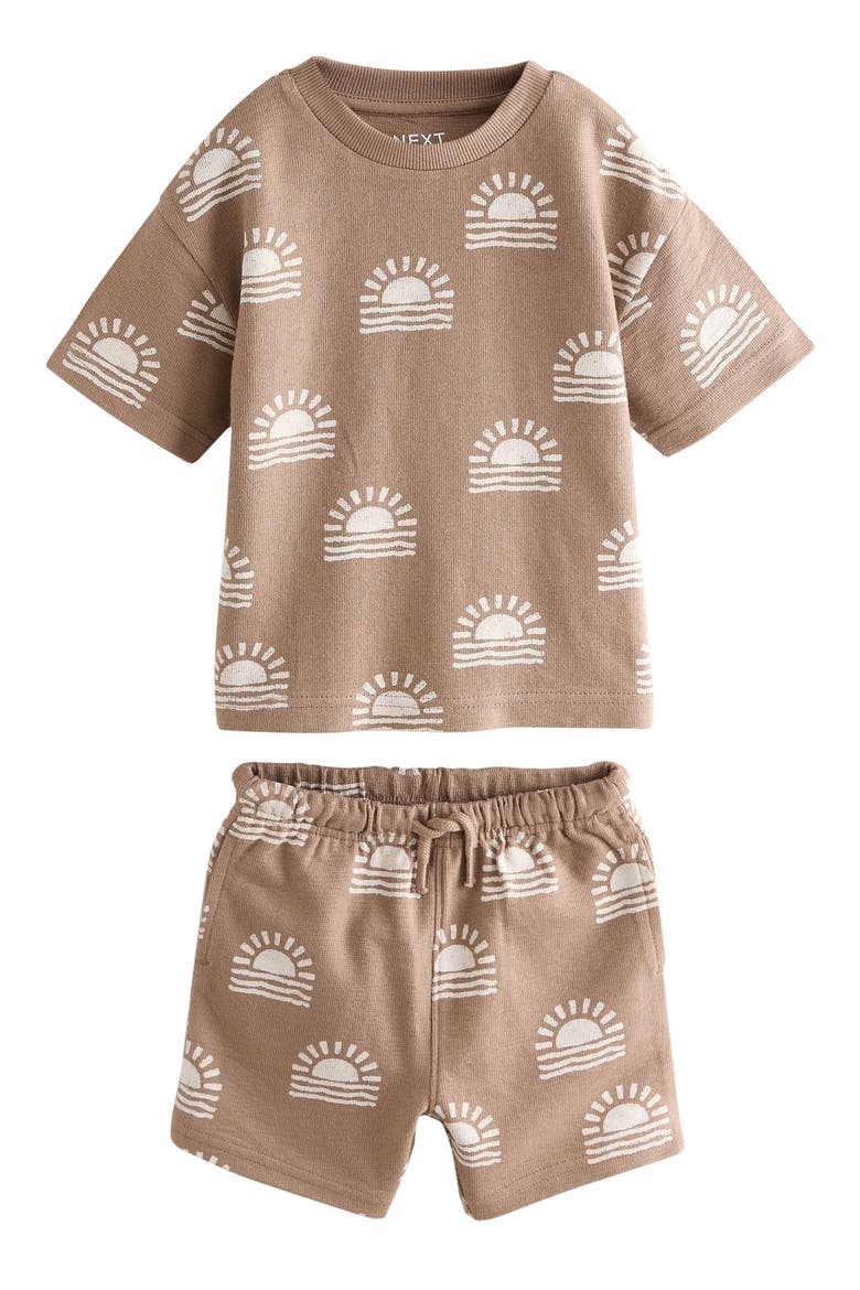 Kids' Sunset Print T-Shirt & Drawstring Shorts Set, Main, color, BROWN