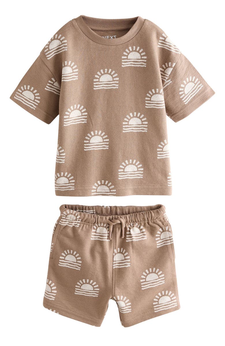 NEXT Kids' Sunset Print T-Shirt & Drawstring Shorts Set, Main, color, Brown