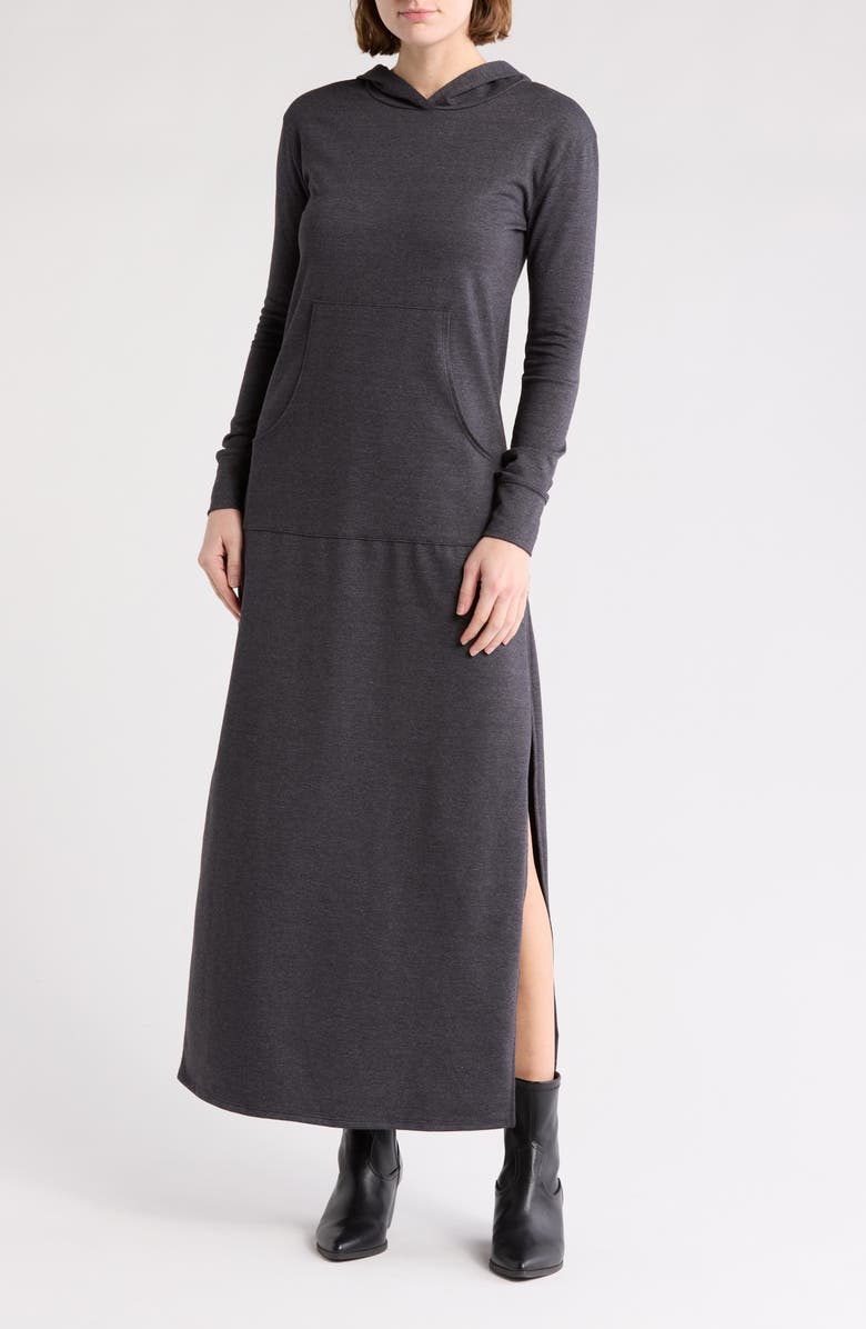 GO COUTURE Hooded Maxi Dress, Main, color, Charcoal French Terry