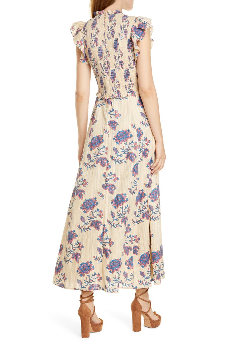 Sea Odette Floral Flutter Sleeve Midi Dress, Alternate, color, 