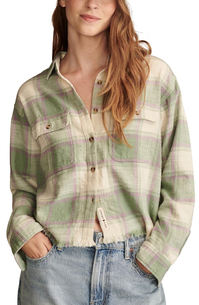 Lucky Brand Raw Edge Plaid Button-Up Shirt, Main, color, Green Plaid