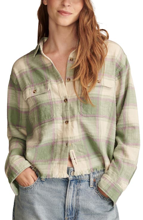 Raw Edge Plaid Button-Up Shirt