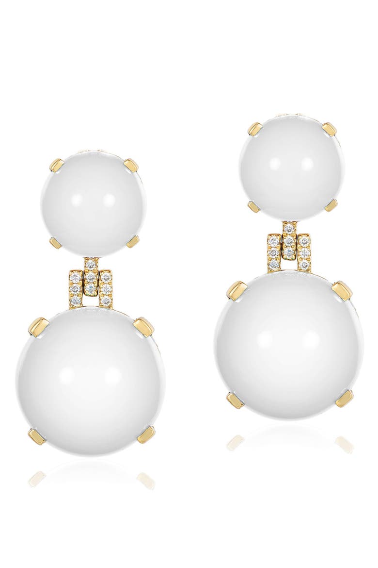 Rock 'n' Roll Double Sphere Drop Earrings, Main, color, WHITE