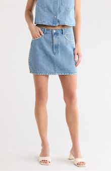 Vigoss Pearly Stud Trim Denim Miniskirt