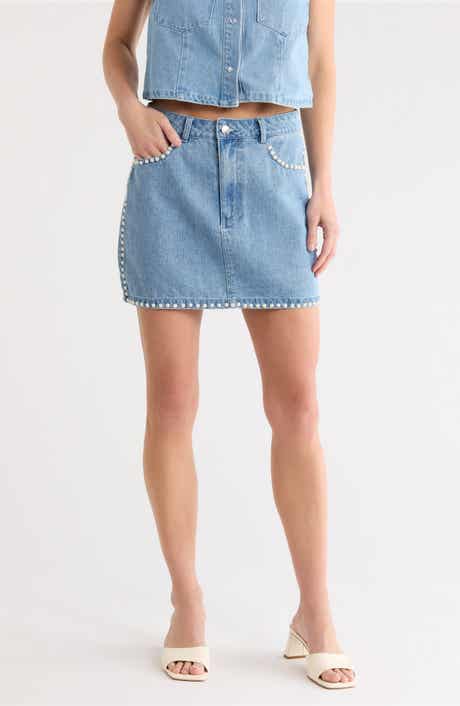 Vigoss Pearly Stud Trim Denim Miniskirt