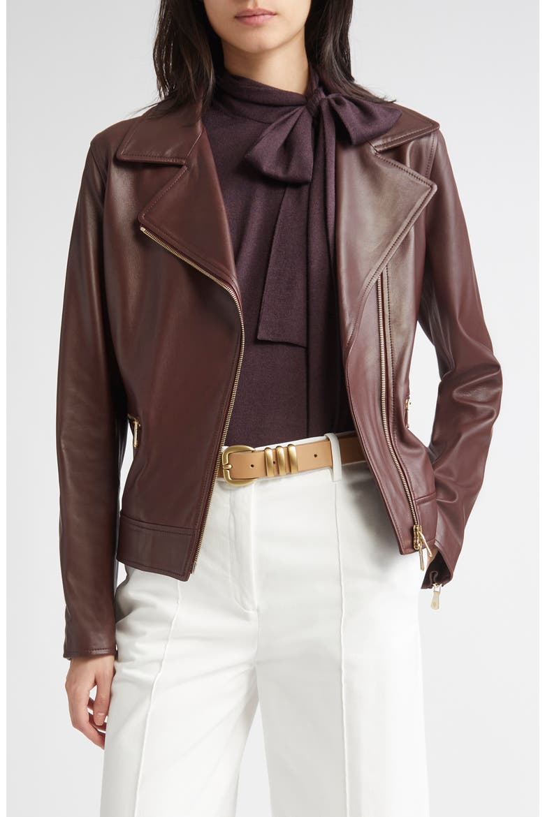 Leather Moto Jacket, Main, color, 167 BORDEAUX