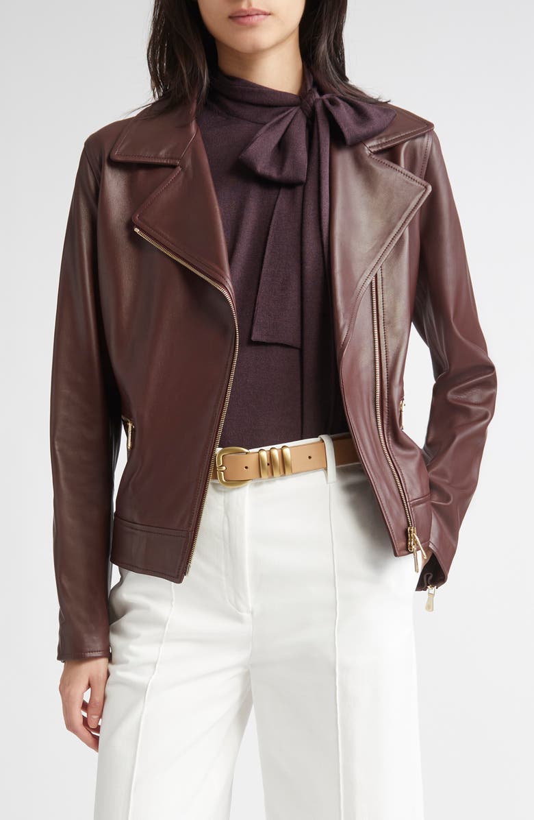 Eleventy Leather Moto Jacket, Main, color, 167 Bordeaux