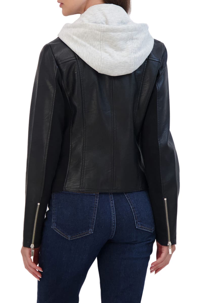 Sebby Fleece Hooded Faux Leather Moto Jacket, Alternate, color,