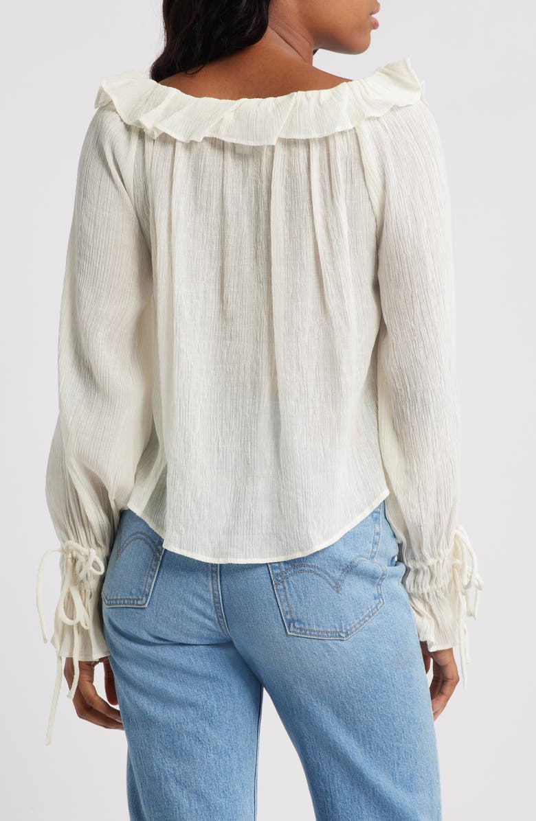 Topshop Tied Cuff Split Neck Top, Alternate, color, Ivory