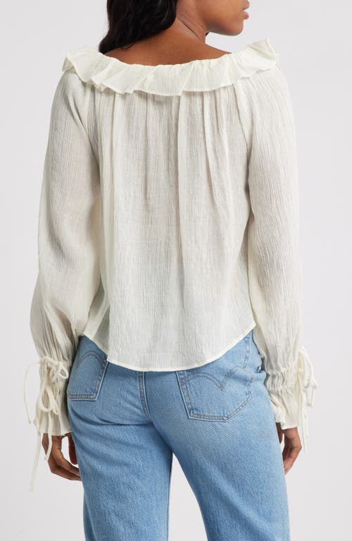 Topshop Tied Cuff Split Neck Top In Neutral