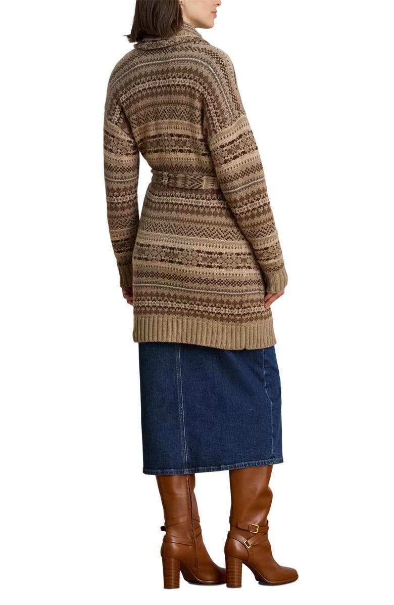 Lauren Ralph Lauren Fair Isle Belted Wool Blend Cardigan, Alternate, color, Adirondack Heather Multi