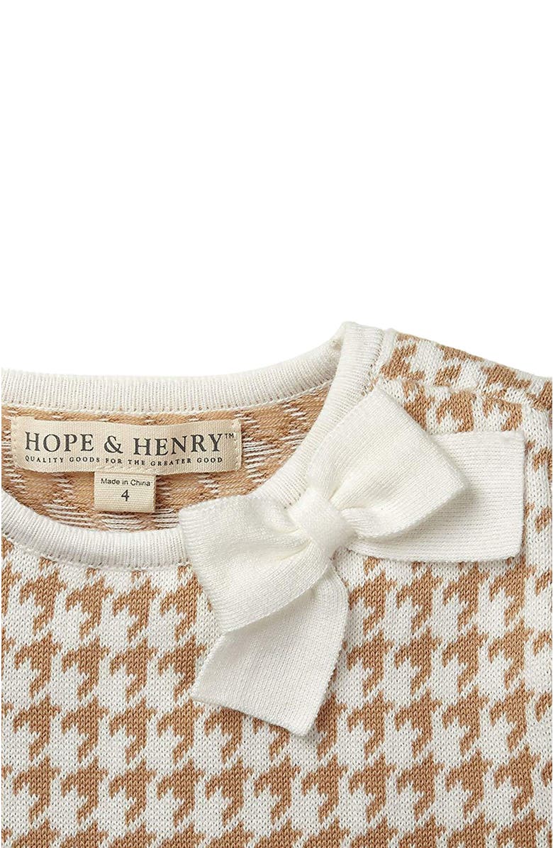 Hope & Henry Kids' Organic Long Sleeve Bow Detail Intarsia Sweater Dress, Alternate, color, Tan Houndstooth