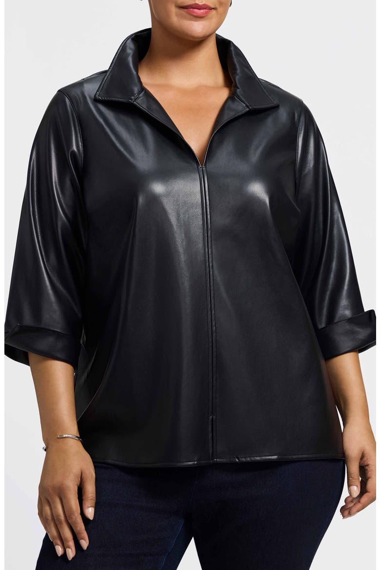 Agnes Faux Leather Long Sleeve Popover Top, Main, color, BLACK