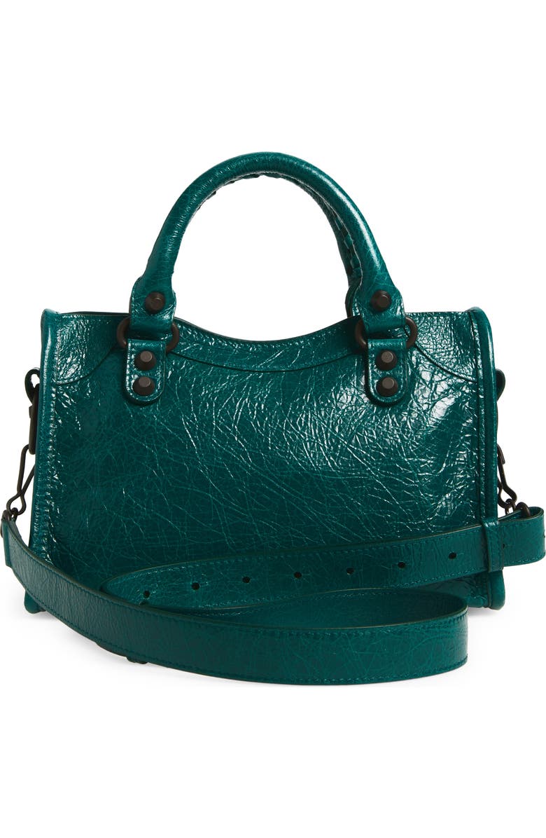 Balenciaga Mini Le City Crinkle Leather Top Handle Bag, Alternate, color, 3108 Dark Emerald