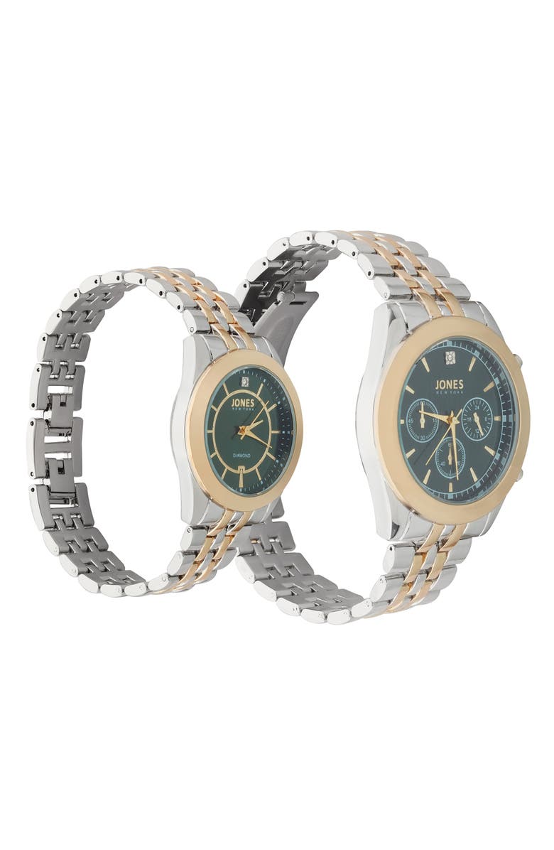 Jones New York Two-Piece Diamond Accent Bracelet Watch His & Hers Set, Alternate, color, Silver/Gold