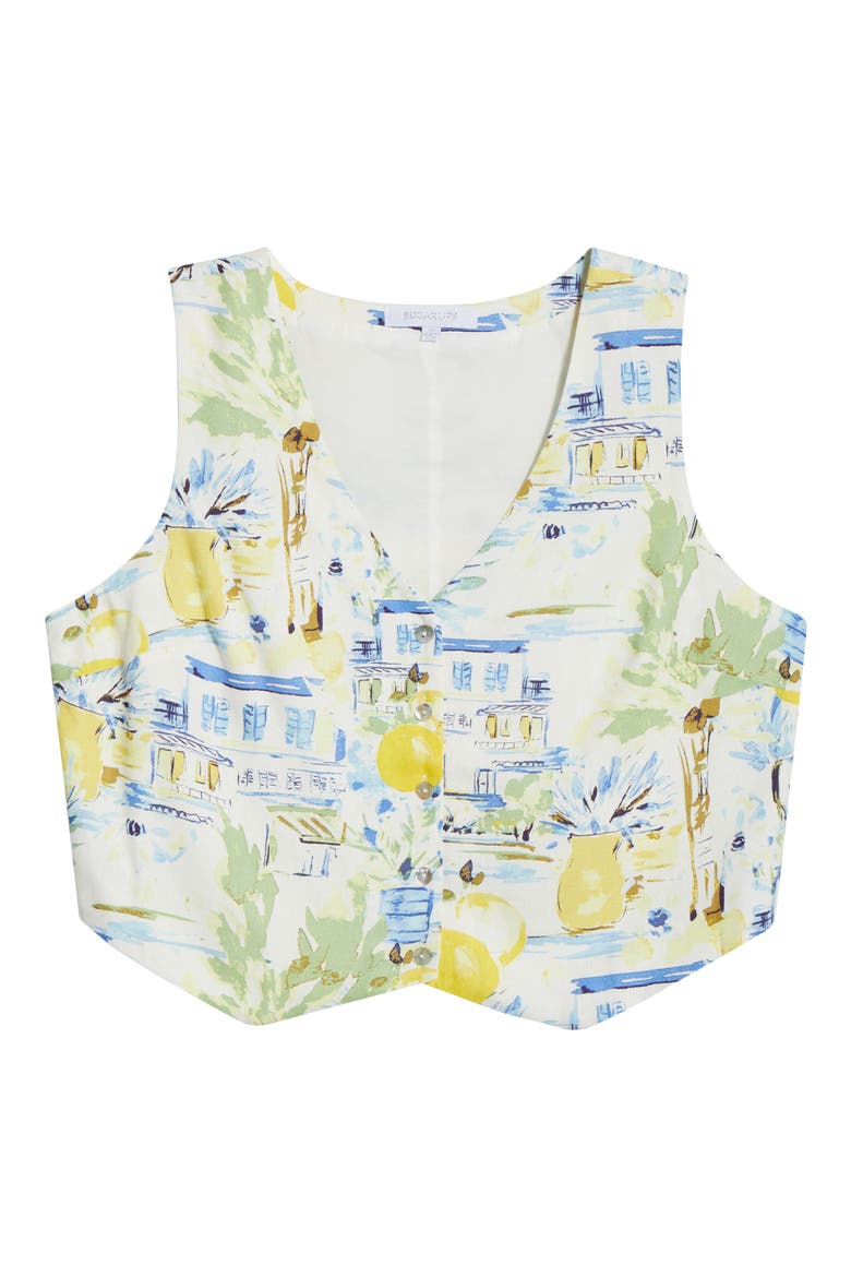 Kayri Print Vest, Alternate, color, IVORY/ BLUE