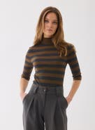 Majestic Filatures Merino Superfine Rib Knit Stripe Turtleneck