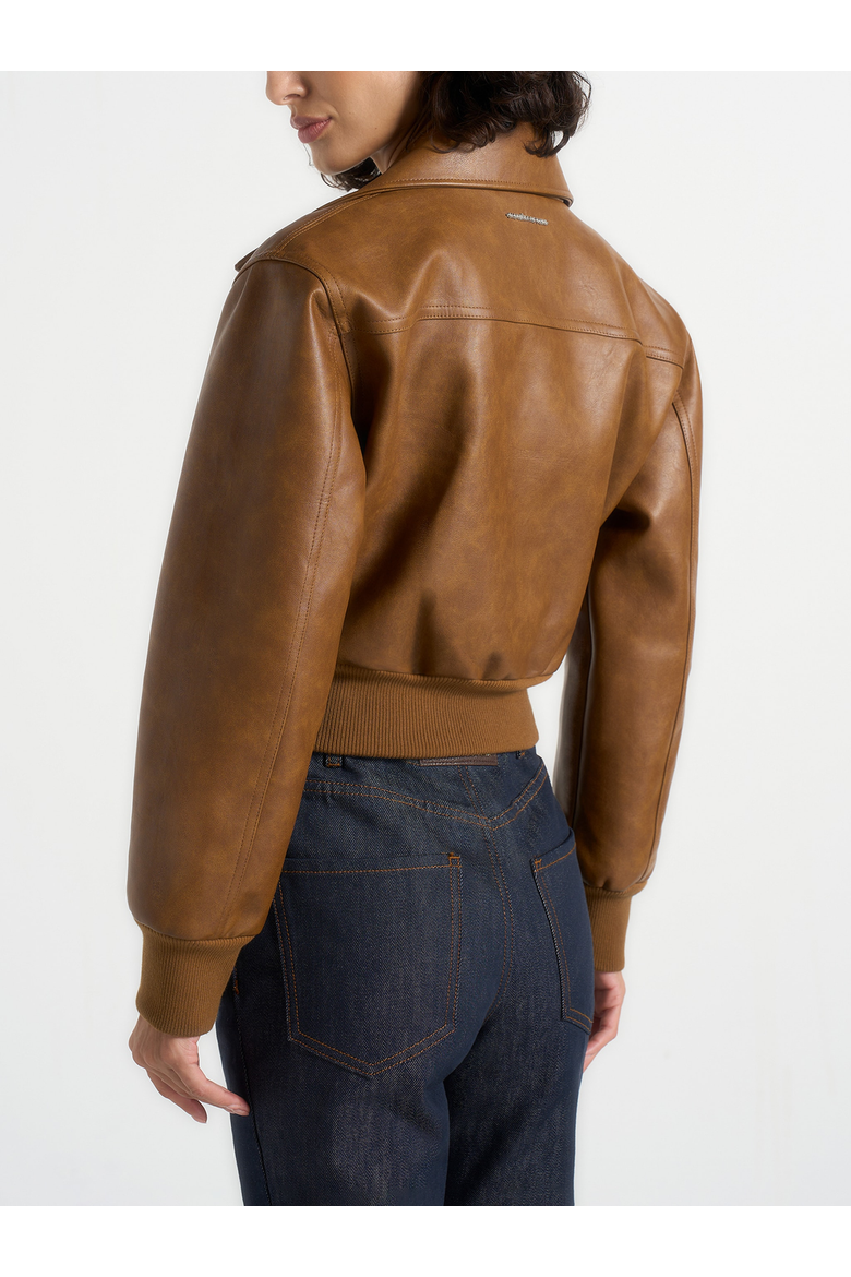 Cosette Vintage Leather Lapel Bomber Jacket, Alternate, color, Brown