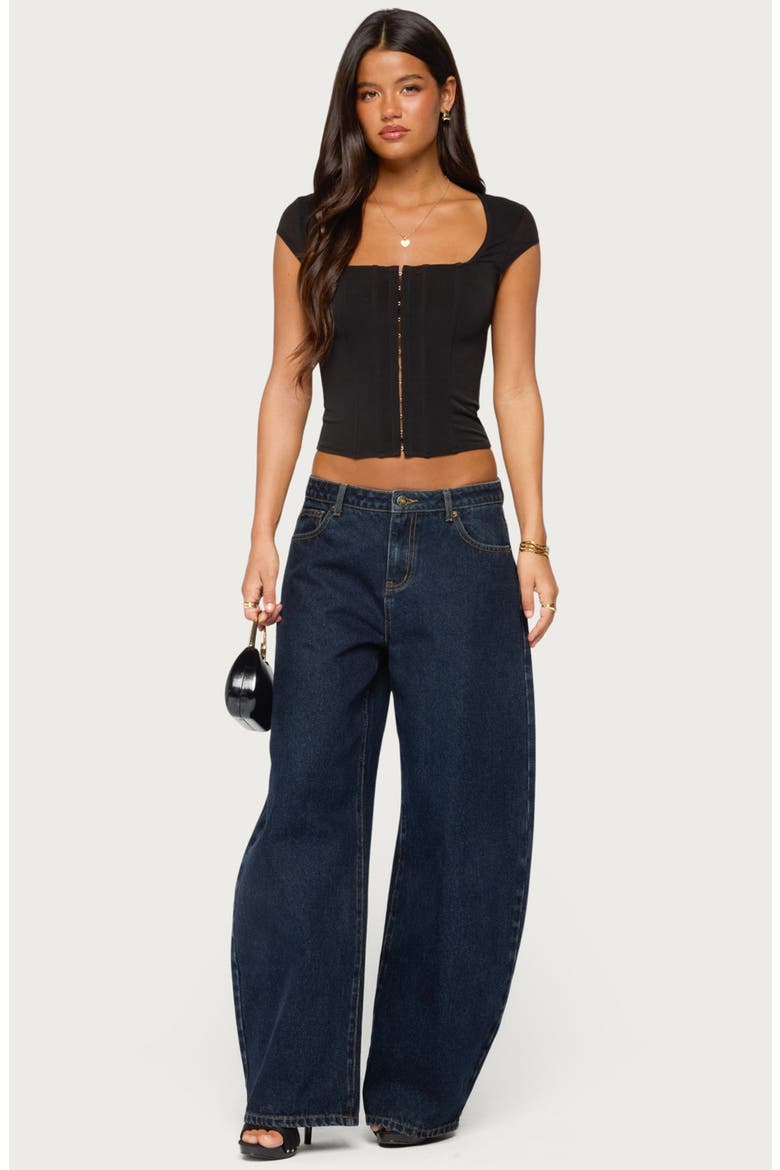 Airlie Hook & Eye Mesh Corset Top, Alternate, color, BLACK
