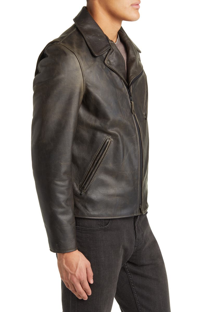 Schott NYC Cowhide Leather Moto Jacket, Alternate, color, Grey