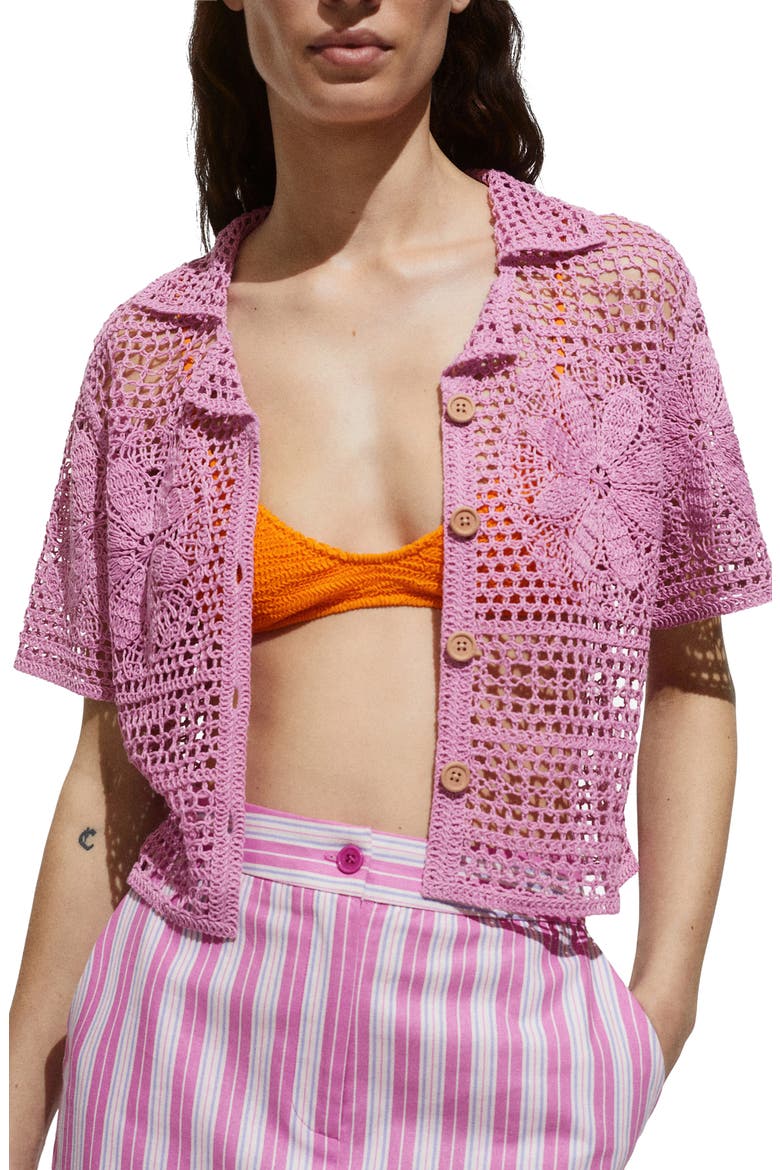 Nusa Crochet Stitch Short Sleeve Cardigan, Main, color, PURPLE