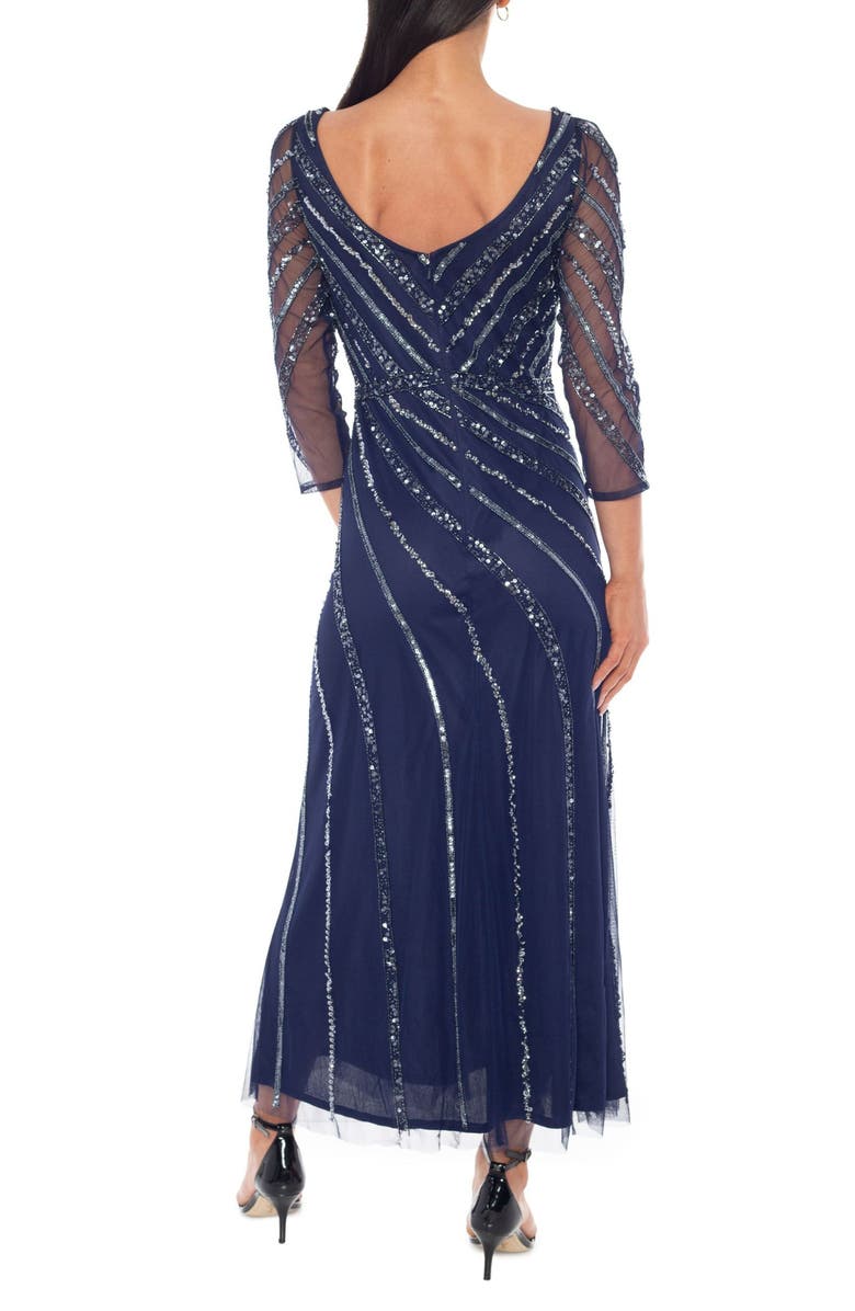 Oleg Cassini Sequin V-Neck Three-Quarter Sleeve Dress, Alternate, color, Navy