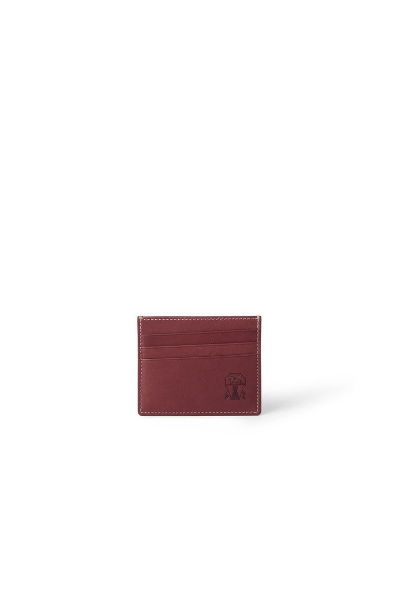 Brunello Cucinelli Calfskin card case, Main, color, Burgundy