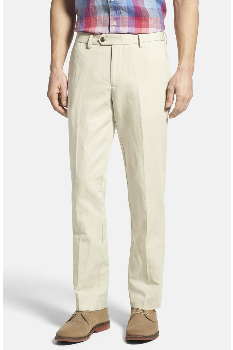 Straight Leg Cotton & Linen Trousers, Main, color, WHEAT