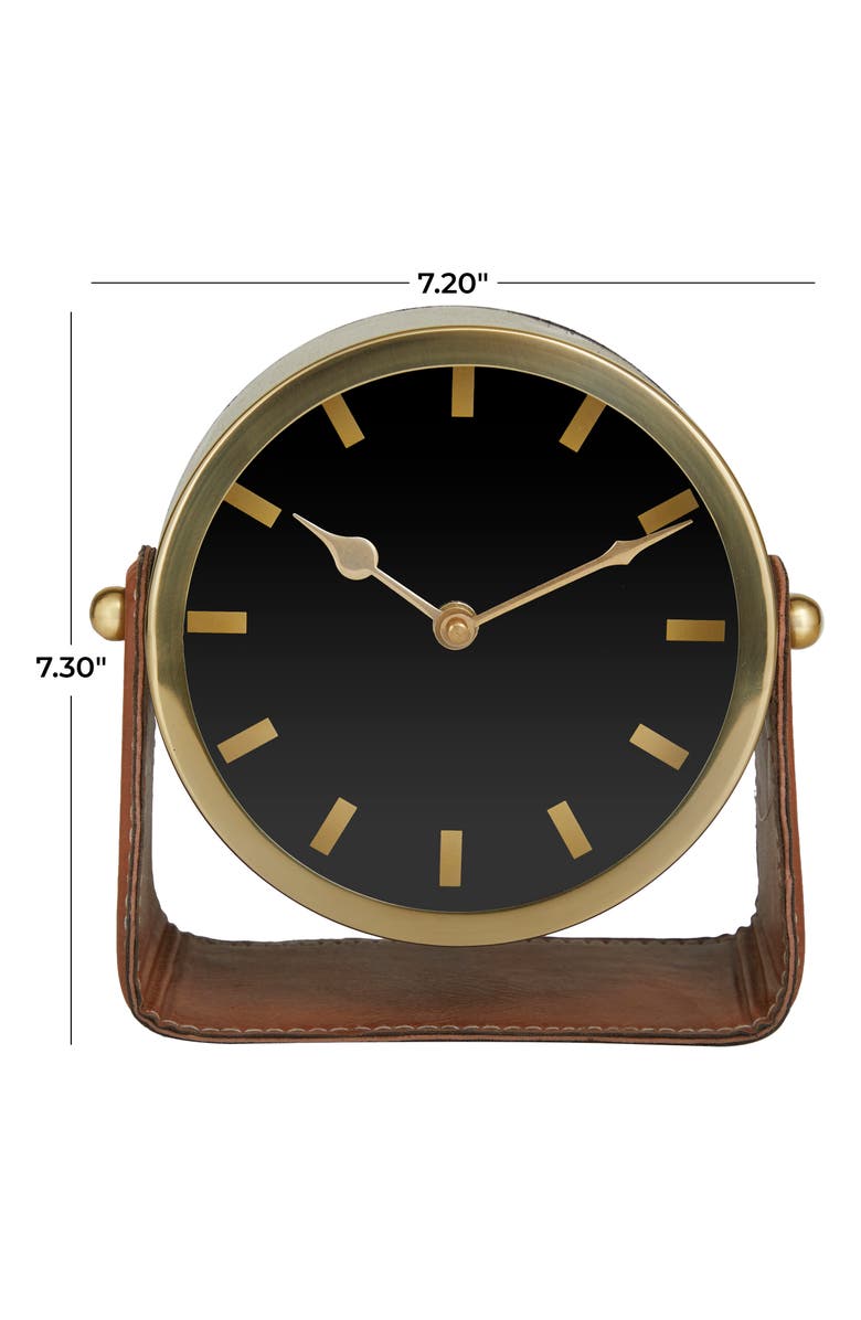 VIVIAN LUNE HOME Gold Stainless Steel Clock with Faux Leather Stand, Alternate, color,