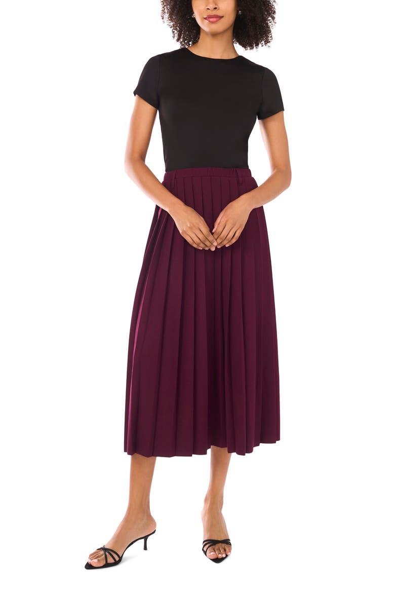 Pleated Midi Skirt, Alternate, color, WINE