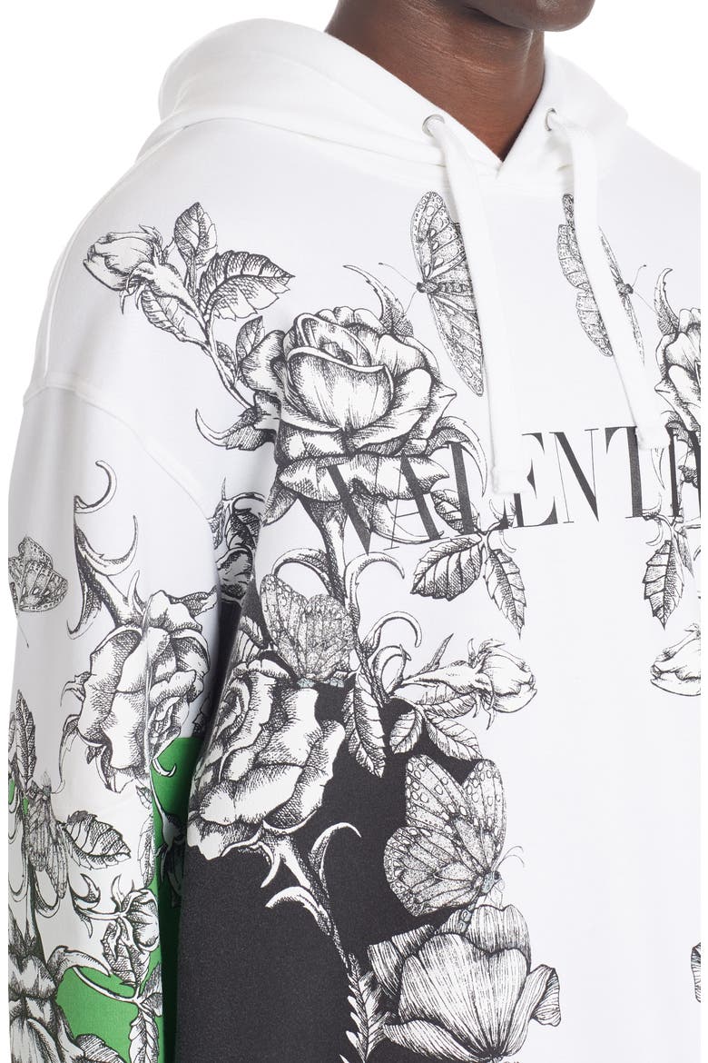 Dark Blooming Floral Logo Hoodie, Alternate, color, WHITE/ BLACK/ GREEN