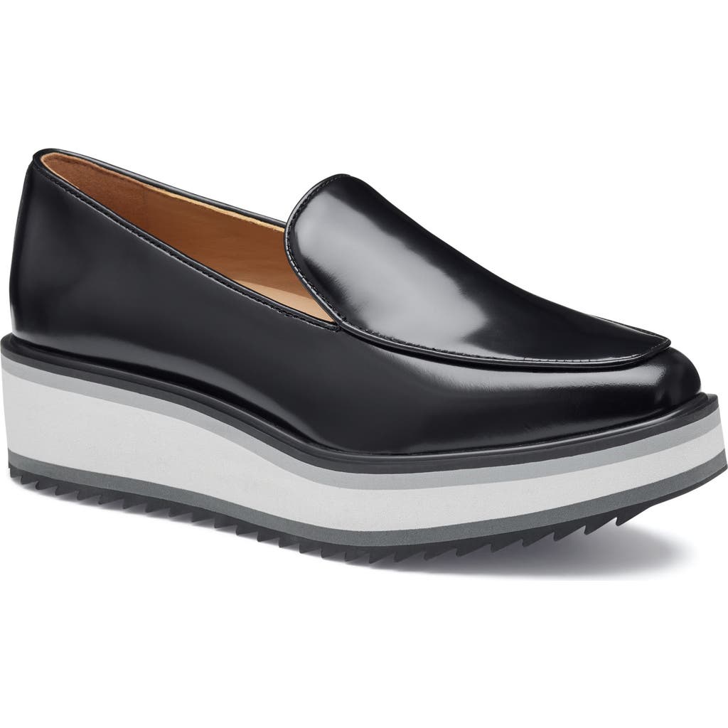 Johnston & Murphy Gracelyn Venetian Platform Loafer In Black Italian Antiqued