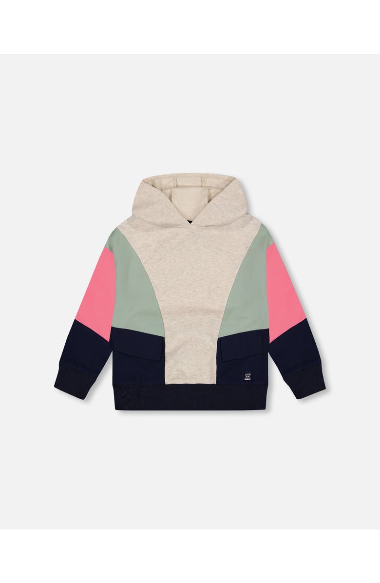 Deux par Deux Girl's Hooded Sweatshirt Colorblock Beige, Navy And Pink, Main, color, 
