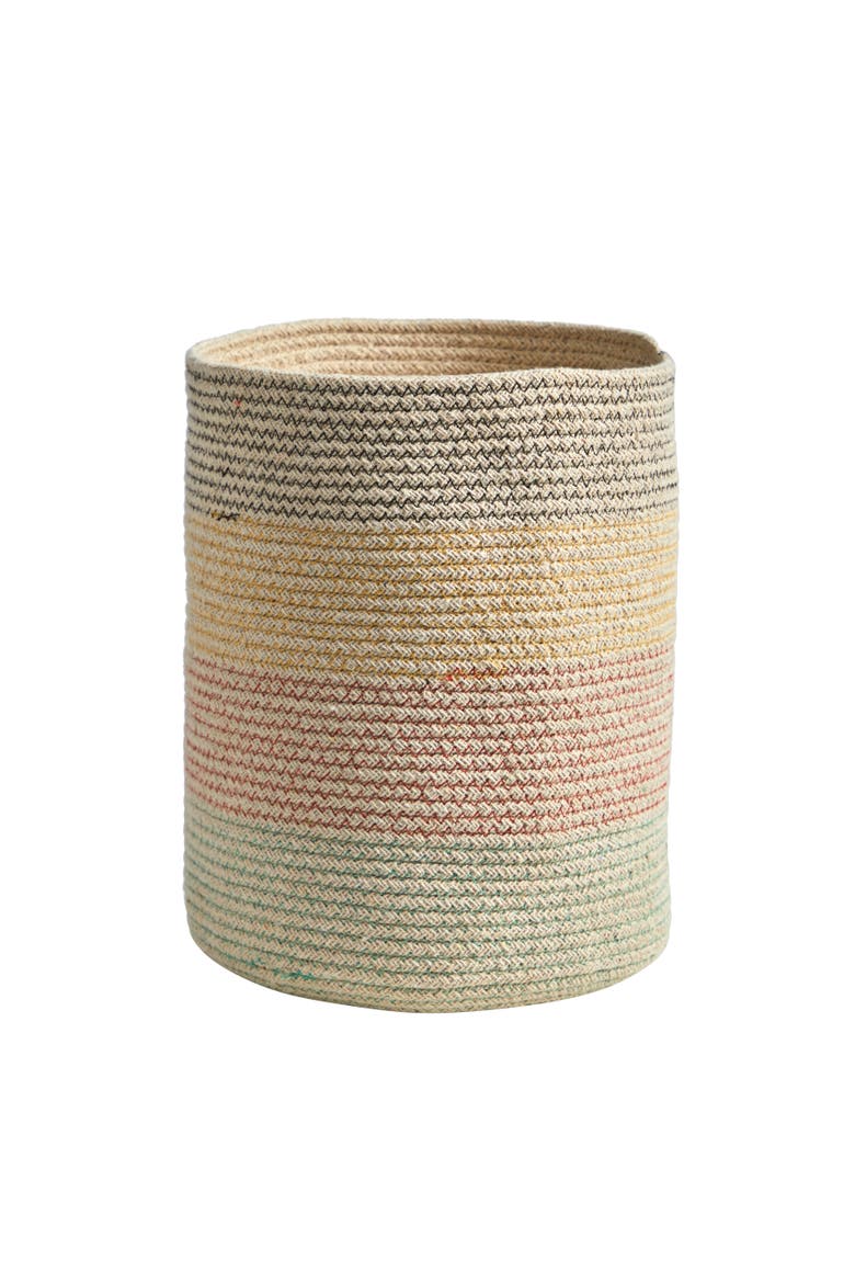 12-in Handmade Natural Cotton Multicolored Woven Basket Planter, Main, color, Multicolor