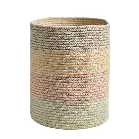 12-in Handmade Natural Cotton Multicolored Woven Basket Planter