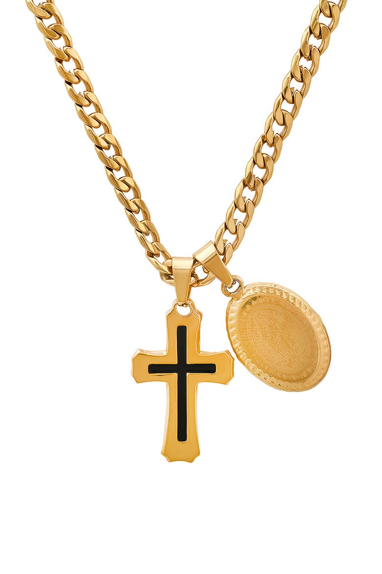 Men's Cross Pendant Necklace, Alternate, color, GOLD/ BLACK